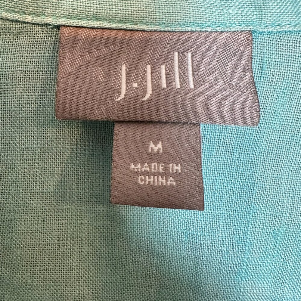 J. Jill Women’s M Turquoise Blue 100% Linen Button Up Short Sleeve Beach Travel - Picture 5 of 9